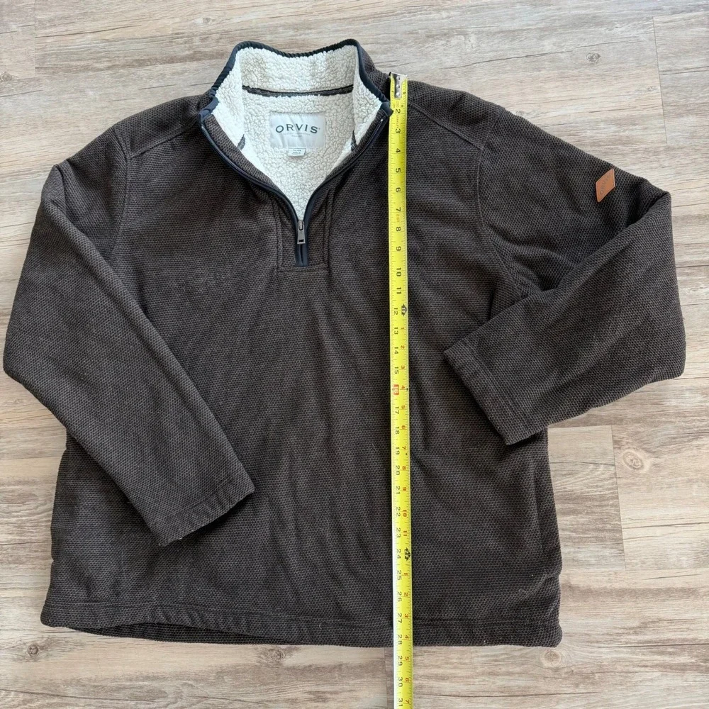 Orvis Men's XL Brown Honeycomb Textured Sherpa Lined Quarter Zip Fleece Pullover
